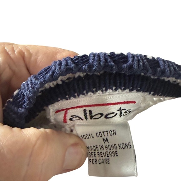 Talbots Womens White Cable Knit Cotton Cricket Cardigan Navy Stripe M Nautical - Picture 7 of 13